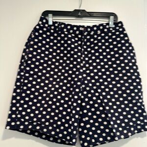 Vintage J.Crew Sz:33 Blue w/ White Polka Dot AOP Bermuda Chino Flat Front Shorts